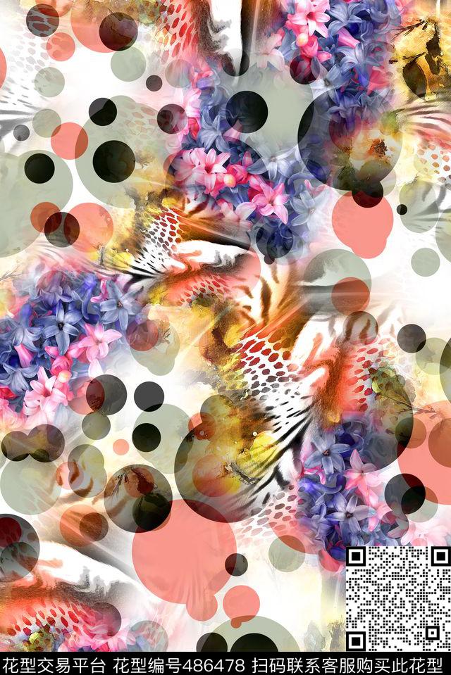 花卉波点圆点数码印花华亿平台下载（图片编号: 486478） - 瓦栏（Walan）
