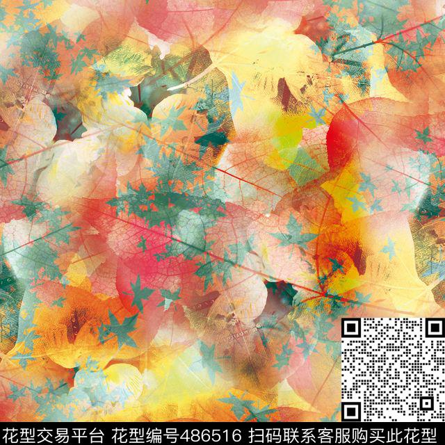 潮流大牌欧式风景油画植物树叶数码印花华亿平台下载（图片编号: 486516） - 瓦栏（Walan）