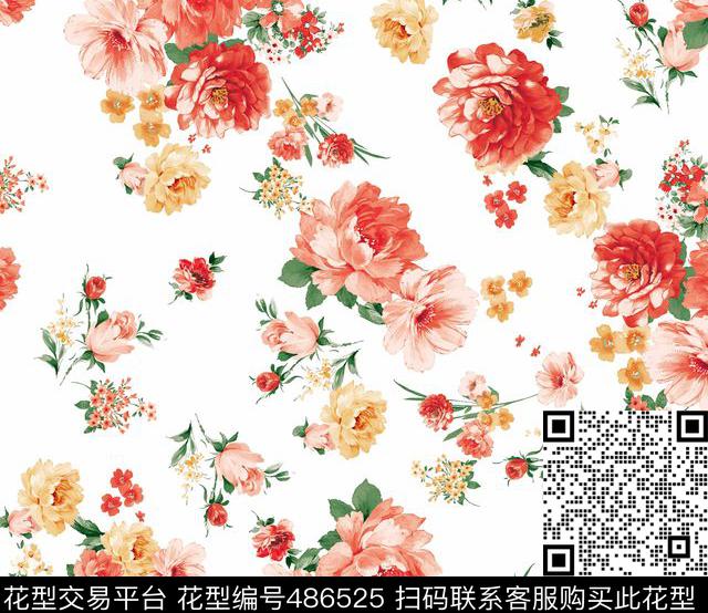 潮流大牌女装沙发布艺手绘水彩花卉数码印花华亿平台下载（图片编号: 486525） - 瓦栏（Walan）