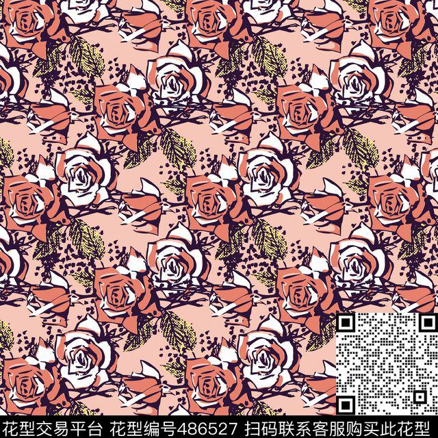 花卉潮流大牌手绘矢量玫瑰花卉传统印花华亿平台下载（图片编号: 486527） - 瓦栏（Walan）