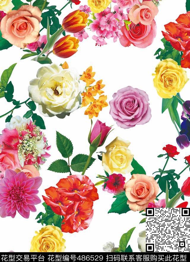 花卉潮流大牌写真花卉数码印花华亿平台下载（图片编号: 486529） - 瓦栏（Walan）