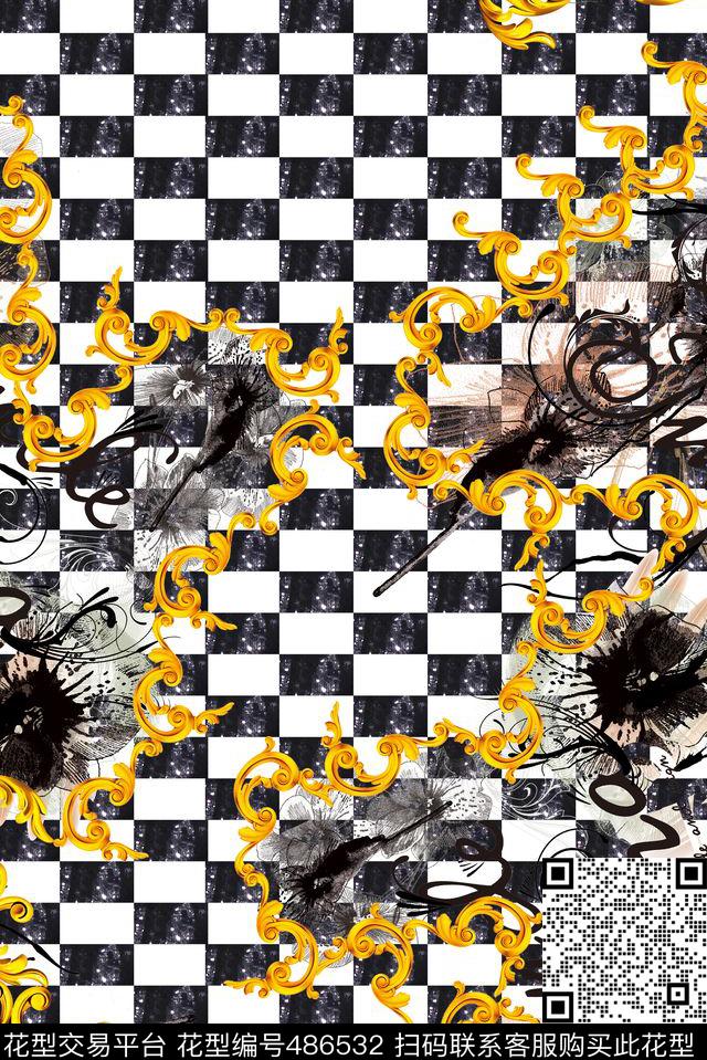 欧式金属花纹数码印花华亿平台下载（图片编号: 486532） - 瓦栏（Walan）