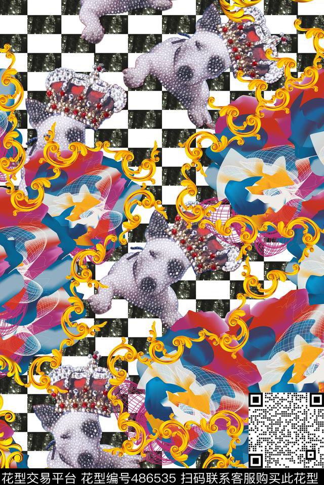 时尚欧式金属花纹狗数码印花华亿平台下载（图片编号: 486535） - 瓦栏（Walan）