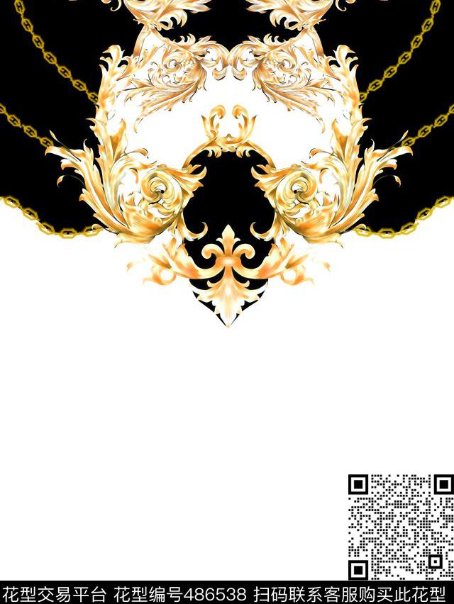 黑白撞链条欧式花藤数码印花华亿平台下载（图片编号: 486538） - 瓦栏（Walan）