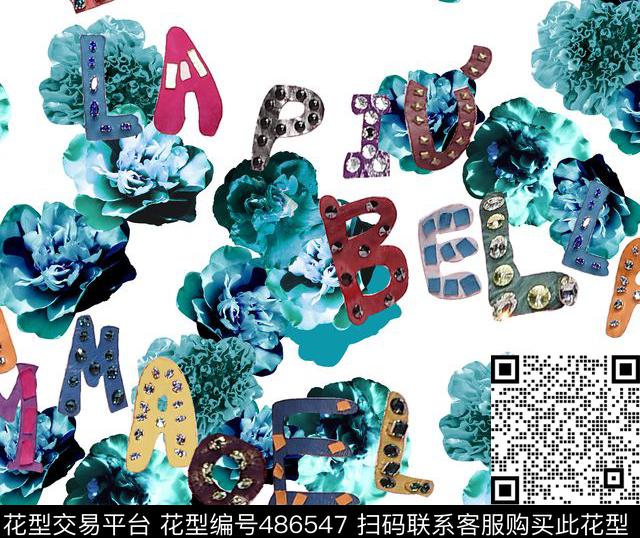 时尚宝石英文数码印花华亿平台下载（图片编号: 486547） - 瓦栏（Walan）