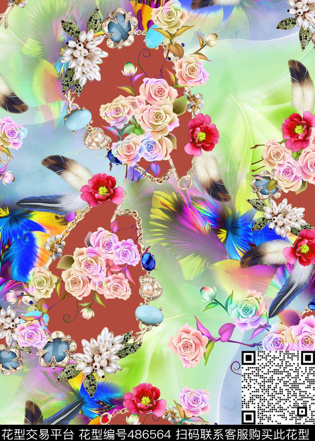 抽象珠宝花卉数码印花华亿平台下载（图片编号: 486564） - 瓦栏（Walan）