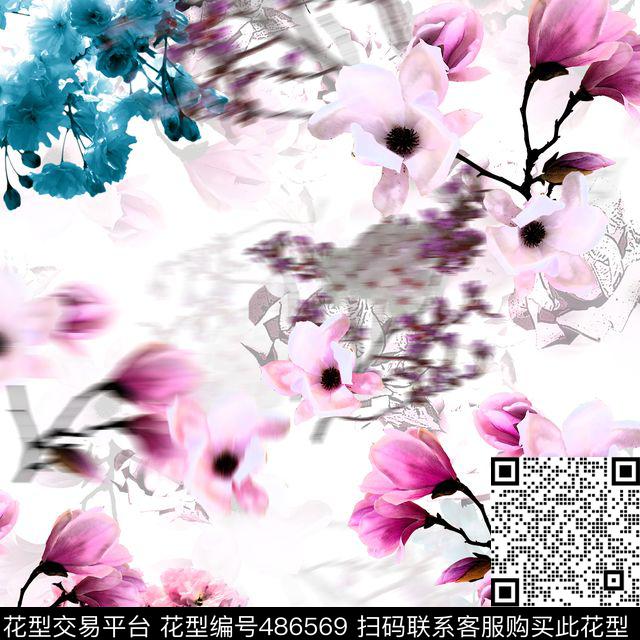 时尚木槿花卉数码印花华亿平台下载（图片编号: 486569） - 瓦栏（Walan）