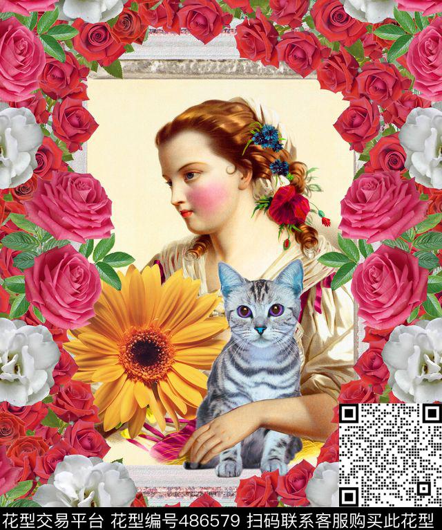 潮流大牌欧式人物动物猫咪数码印花华亿平台下载（图片编号: 486579） - 瓦栏（Walan）