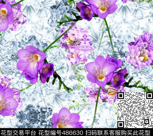 流行时尚紫藤花欧美数码印花华亿平台下载（图片编号: 486630） - 瓦栏（Walan）