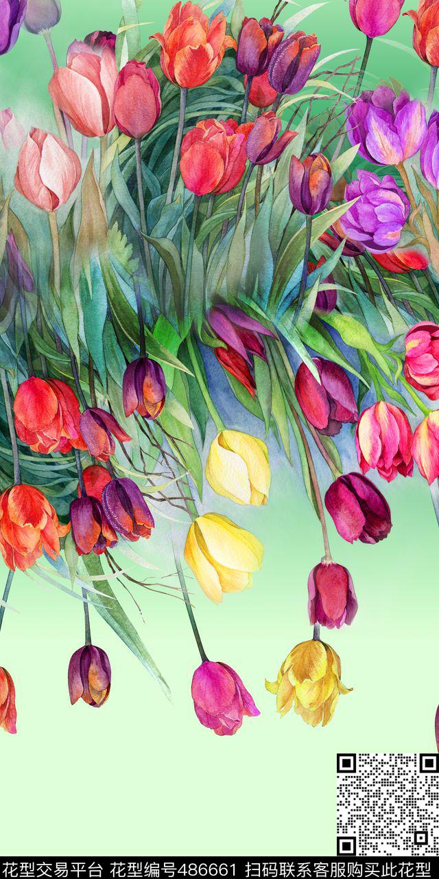 休闲手绘郁金香郁金香花卉手绘数码印花华亿平台下载（图片编号: 486661） - 瓦栏（Walan）