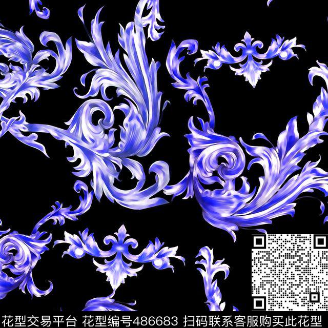 欧式花藤毛衫水印数码印花华亿平台下载（图片编号: 486683） - 瓦栏（Walan）