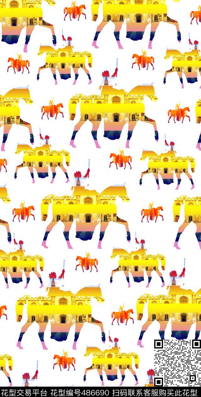 花卉剪影建筑数码印花华亿平台下载（图片编号: 486690） - 瓦栏（Walan）