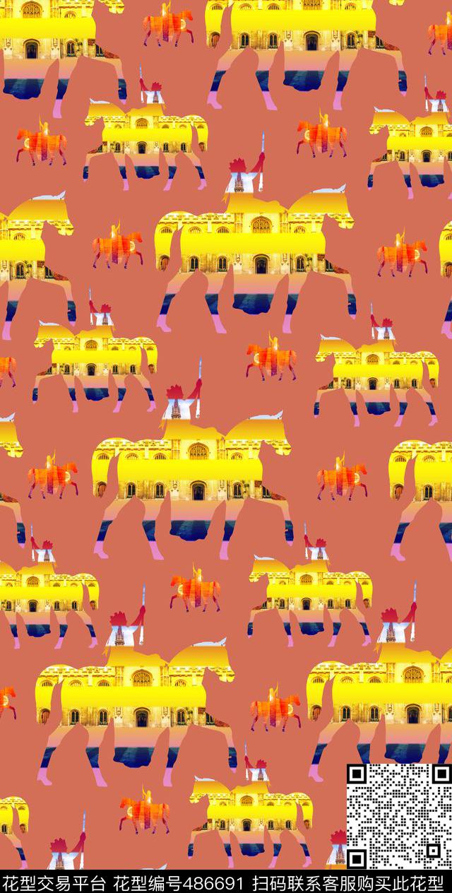 花卉剪影建筑数码印花华亿平台下载（图片编号: 486691） - 瓦栏（Walan）