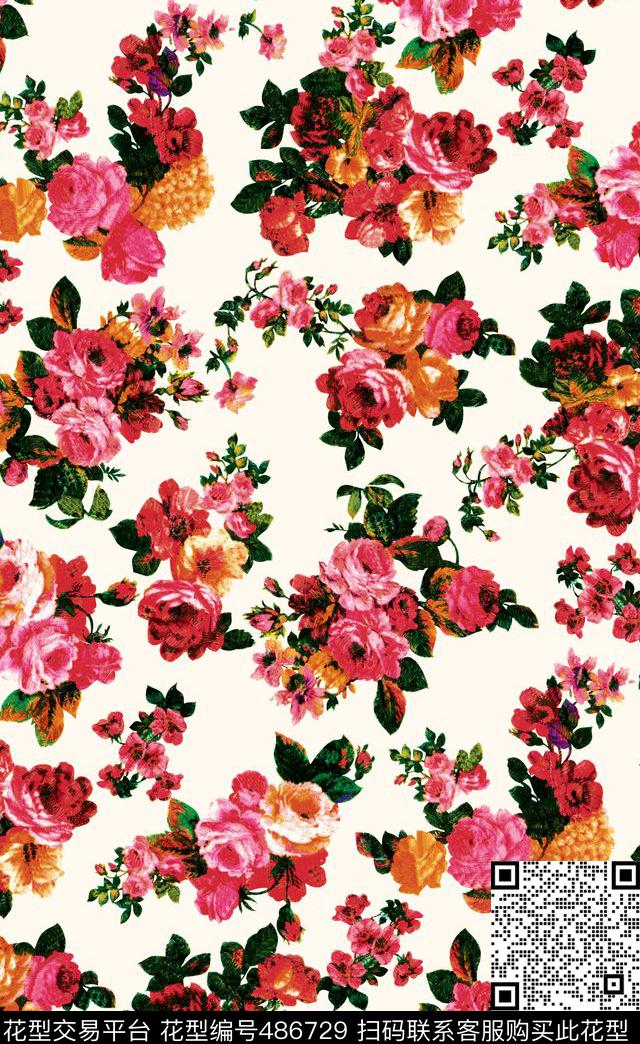 原创优雅花卉数码印花华亿平台下载（图片编号: 486729） - 瓦栏（Walan）