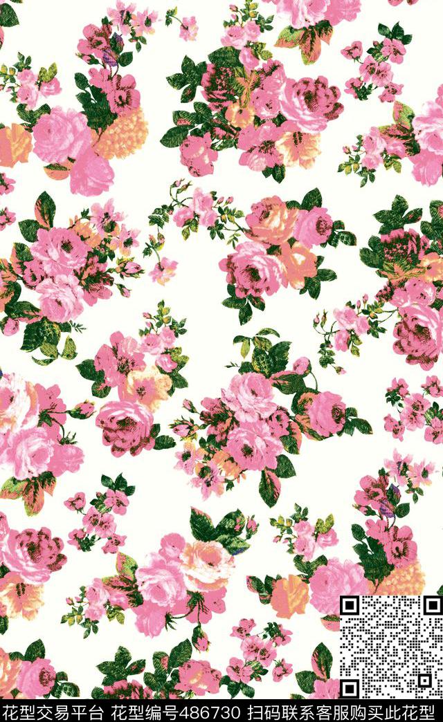 原创优雅花卉数码印花华亿平台下载（图片编号: 486730） - 瓦栏（Walan）