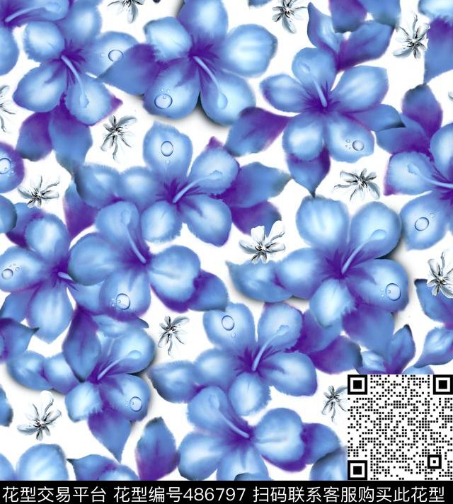 手绘浪漫花卉数码印花华亿平台下载（图片编号: 486797） - 瓦栏（Walan）