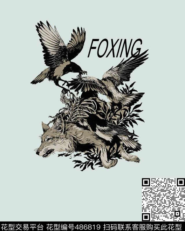 手绘鹰狼数码印花华亿平台下载（图片编号: 486819） - 瓦栏（Walan）