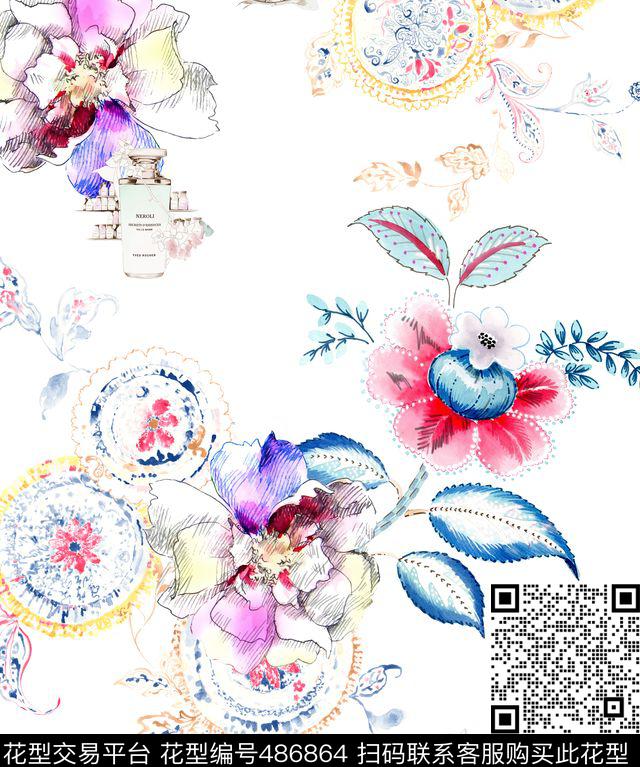 复古宫廷花卉欧式数码印花华亿平台下载（图片编号: 486864） - 瓦栏（Walan）