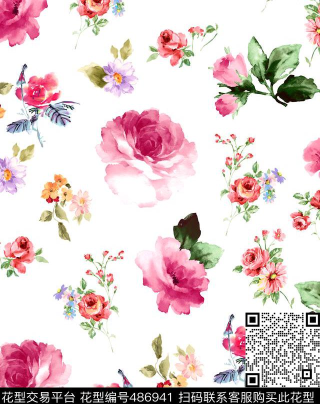手绘小清新浪漫数码印花华亿平台下载（图片编号: 486941） - 瓦栏（Walan）