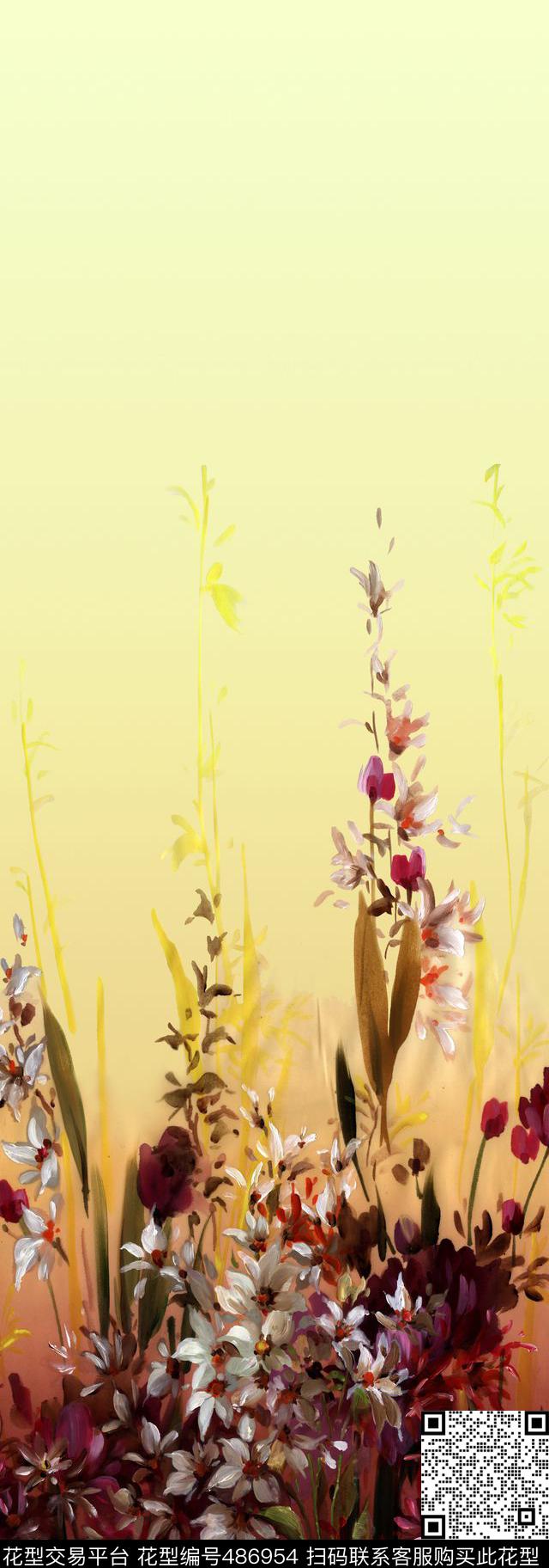 写意花卉单边定位数码印花华亿平台下载（图片编号: 486954） - 瓦栏（Walan）