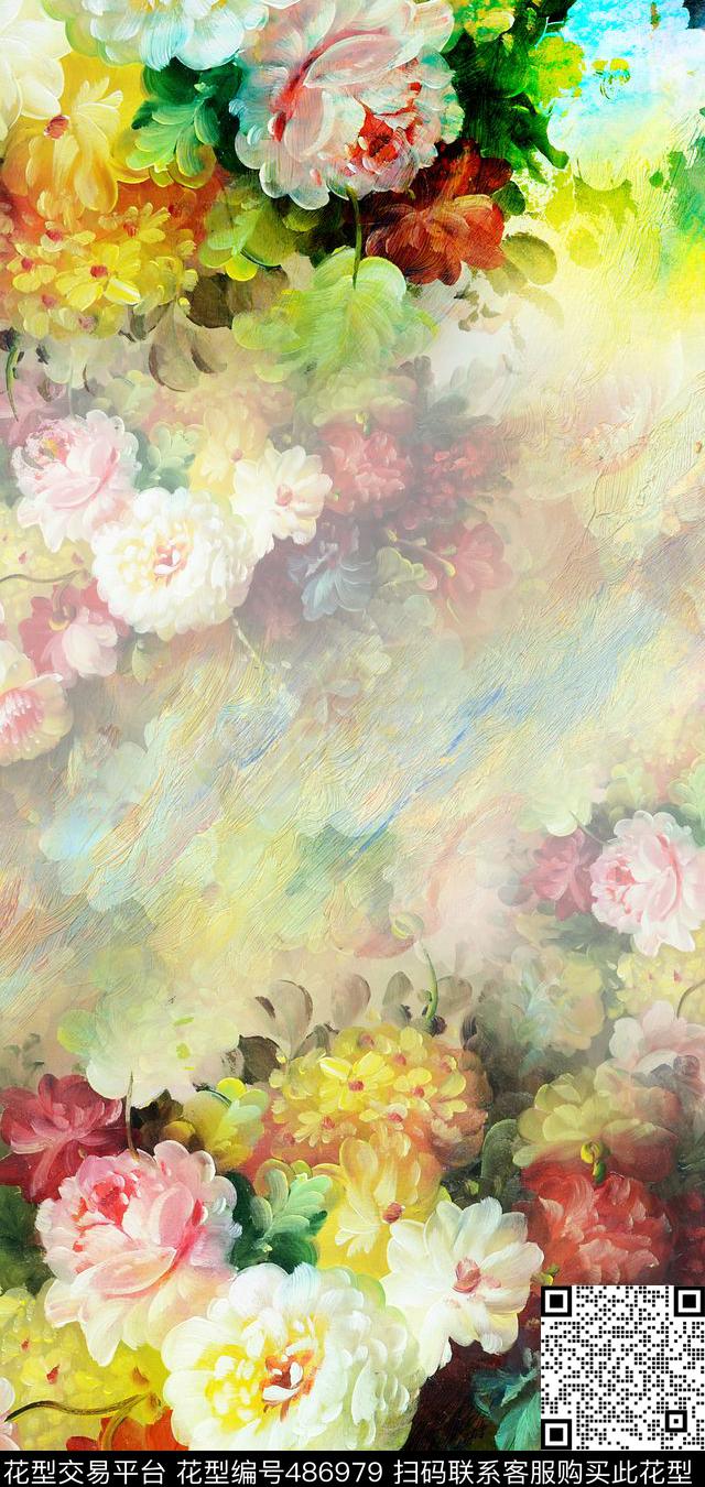 油画花卉丝巾数码印花华亿平台下载（图片编号: 486979） - 瓦栏（Walan）