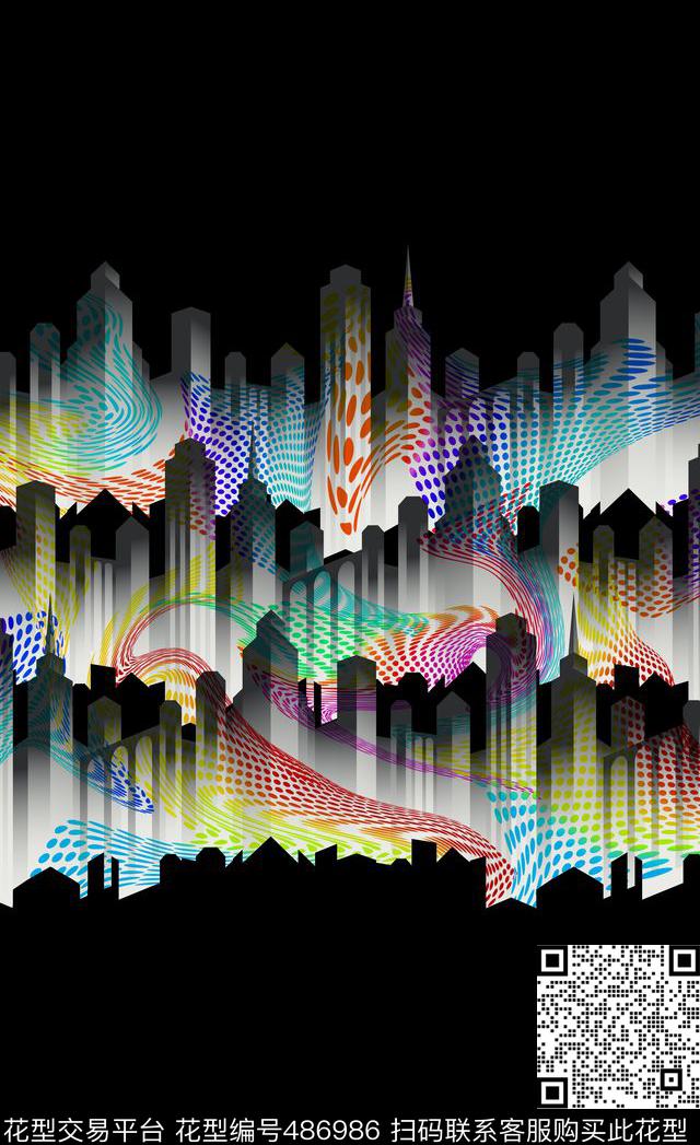 羽绒服潮流时尚城市剪影数码印花华亿平台下载（图片编号: 486986） - 瓦栏（Walan）