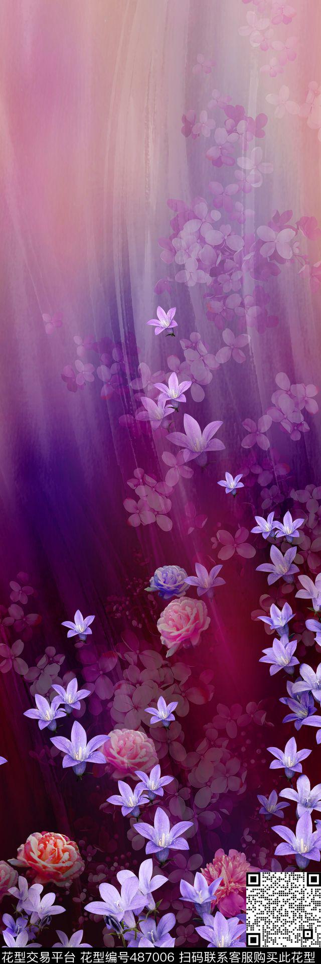 花卉渐变写意数码印花华亿平台下载（图片编号: 487006） - 瓦栏（Walan）