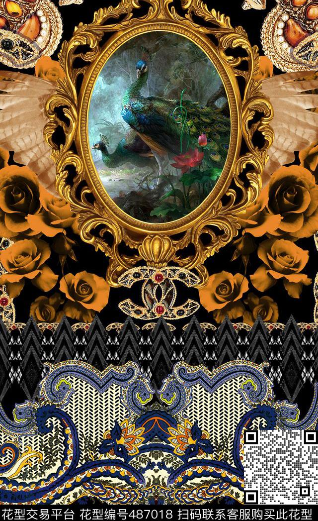 潮流时尚金色边框欧式大牌数码印花华亿平台下载（图片编号: 487018） - 瓦栏（Walan）