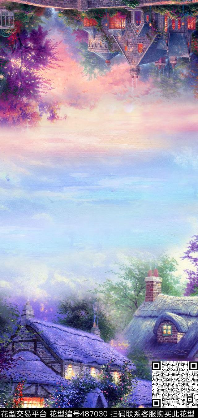 田园风村庄建筑数码印花华亿平台下载（图片编号: 487030） - 瓦栏（Walan）