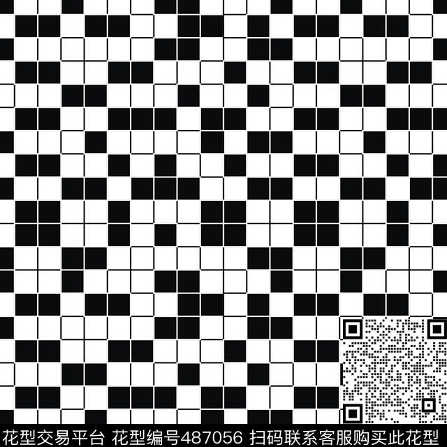 不规则方格黑白传统印花华亿平台下载（图片编号: 487056） - 瓦栏（Walan）