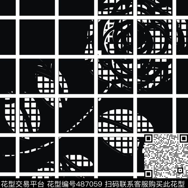 方格黑白排列传统印花华亿平台下载（图片编号: 487059） - 瓦栏（Walan）