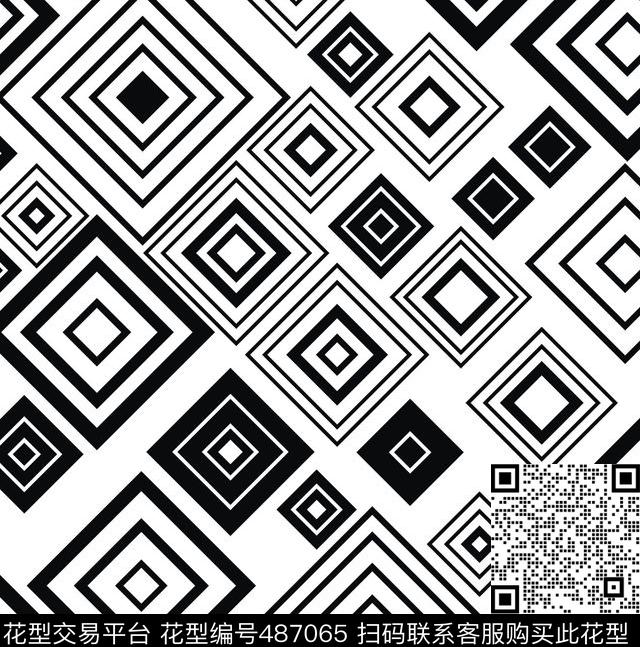 方格黑白不规则传统印花华亿平台下载（图片编号: 487065） - 瓦栏（Walan）