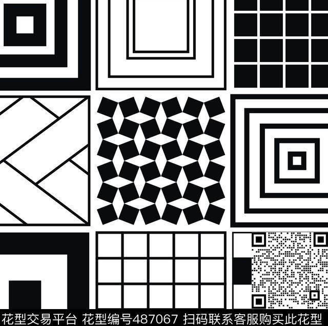 方格黑白传统印花华亿平台下载（图片编号: 487067） - 瓦栏（Walan）