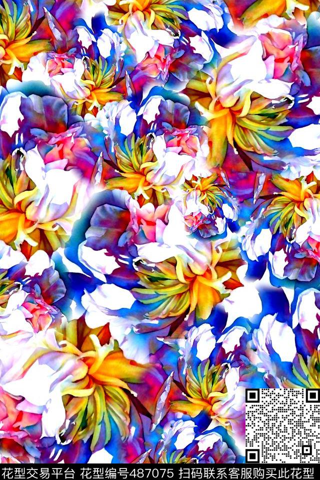 水彩水墨花卉数码印花华亿平台下载（图片编号: 487075） - 瓦栏（Walan）