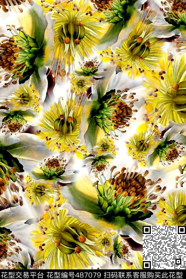 水彩水墨花卉数码印花华亿平台下载（图片编号: 487079） - 瓦栏（Walan）