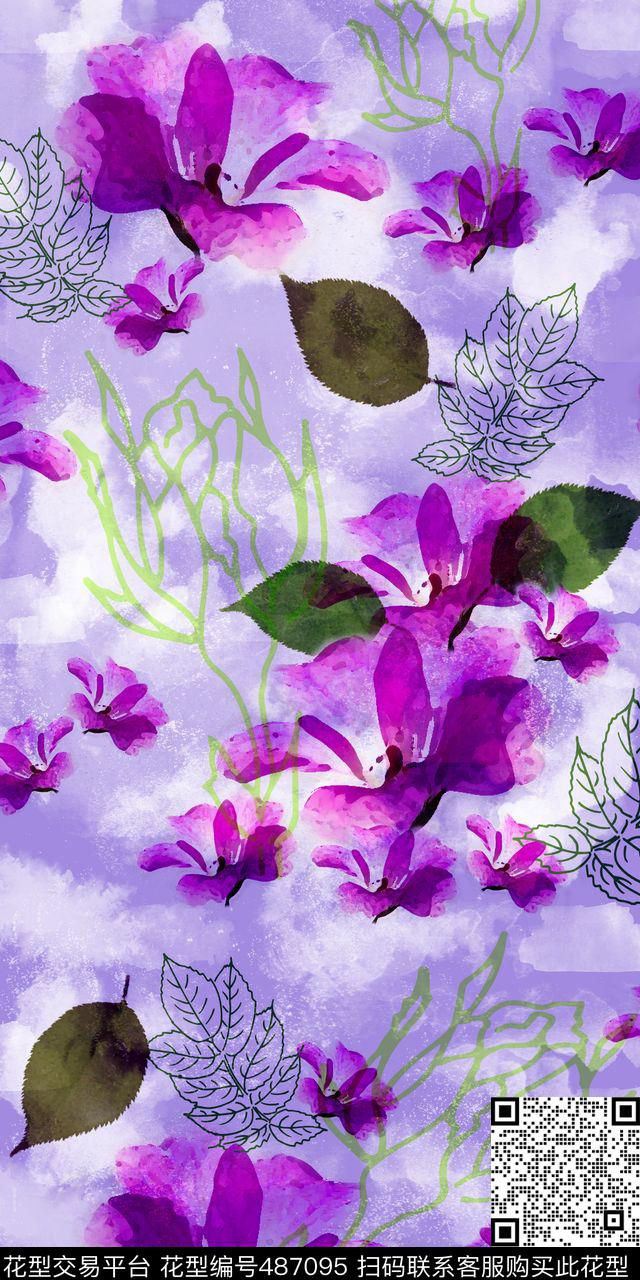 花卉时尚潮流数码印花华亿平台下载（图片编号: 487095） - 瓦栏（Walan）