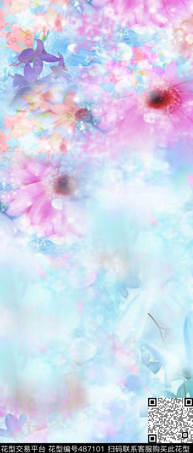 多彩花卉清新数码印花华亿平台下载（图片编号: 487101） - 瓦栏（Walan）