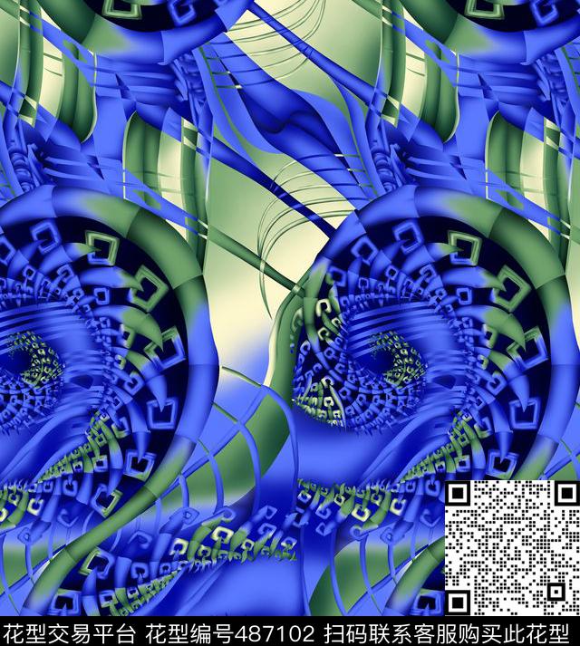 线条格子定位花数码印花华亿平台下载（图片编号: 487102） - 瓦栏（Walan）