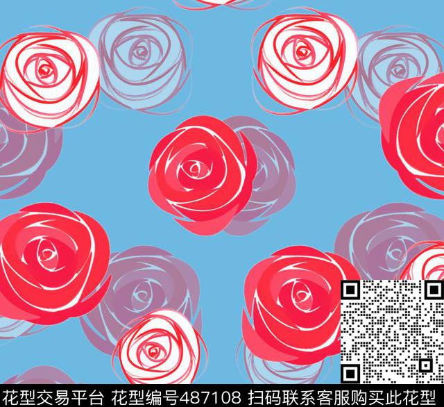 花朵简约写意数码印花华亿平台下载（图片编号: 487108） - 瓦栏（Walan）