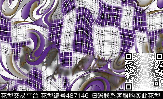 线条格子定位花数码印花华亿平台下载（图片编号: 487146） - 瓦栏（Walan）