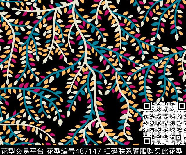 线条格子定位花数码印花华亿平台下载（图片编号: 487147） - 瓦栏（Walan）