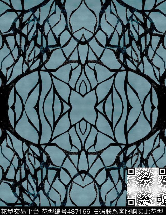 复古树枝几何数码印花华亿平台下载（图片编号: 487166） - 瓦栏（Walan）