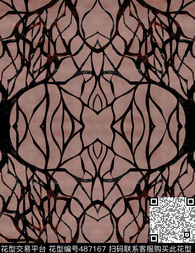 复古树枝几何数码印花华亿平台下载（图片编号: 487167） - 瓦栏（Walan）