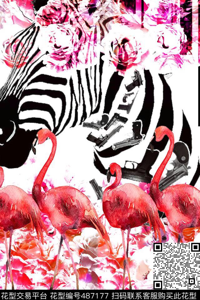 时尚火烈鸟斑马数码印花华亿平台下载（图片编号: 487177） - 瓦栏（Walan）