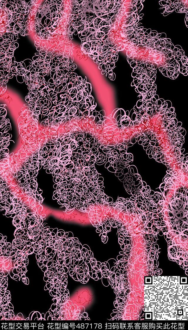 线条格子定位花数码印花华亿平台下载（图片编号: 487178） - 瓦栏（Walan）