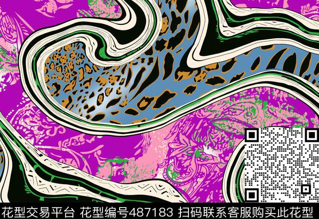 线条格子定位花数码印花华亿平台下载（图片编号: 487183） - 瓦栏（Walan）