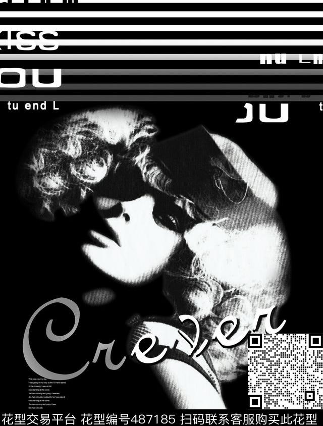 抽象人头条纹2016春夏数码印花华亿平台下载（图片编号: 487185） - 瓦栏（Walan）