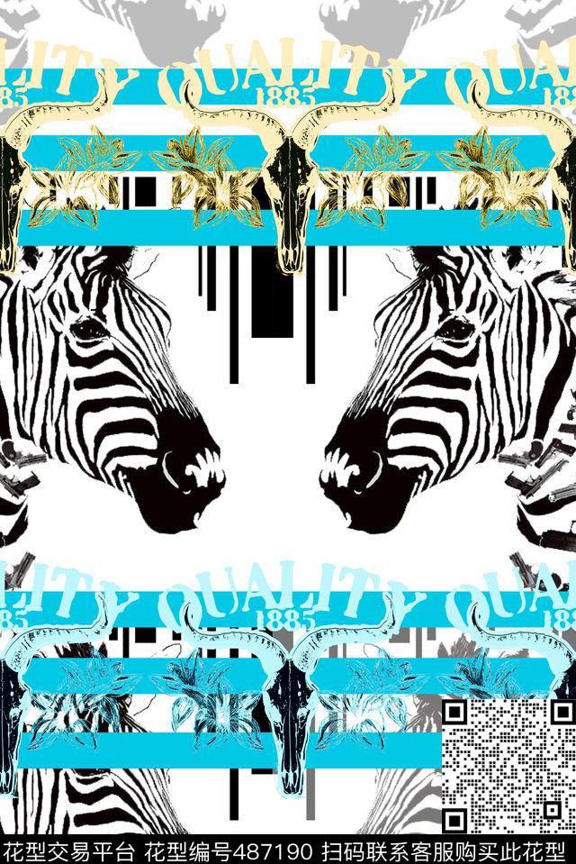 时尚斑马横条数码印花华亿平台下载（图片编号: 487190） - 瓦栏（Walan）