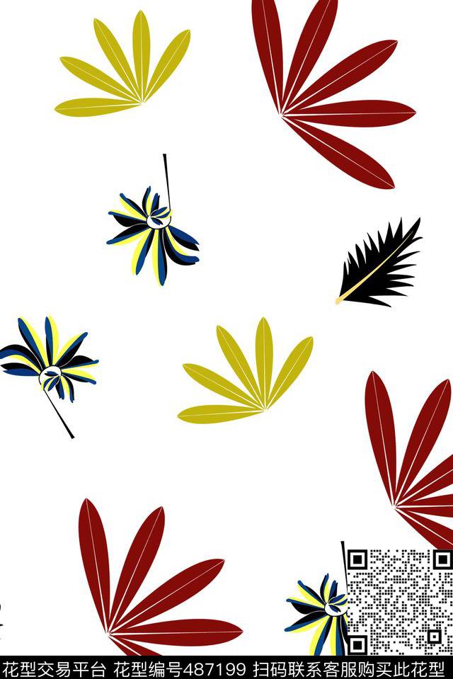 时尚几何枫叶数码印花华亿平台下载（图片编号: 487199） - 瓦栏（Walan）