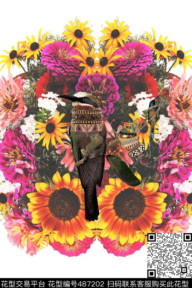时尚热带向日葵数码印花华亿平台下载（图片编号: 487202） - 瓦栏（Walan）